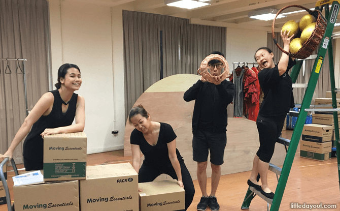 The Poultry Tales cast have to tell the story, while sharing technical aspects of their craft. L to R: Isabella Chiam, Daphne Ong, Darren Guo, Elizabeth Loh