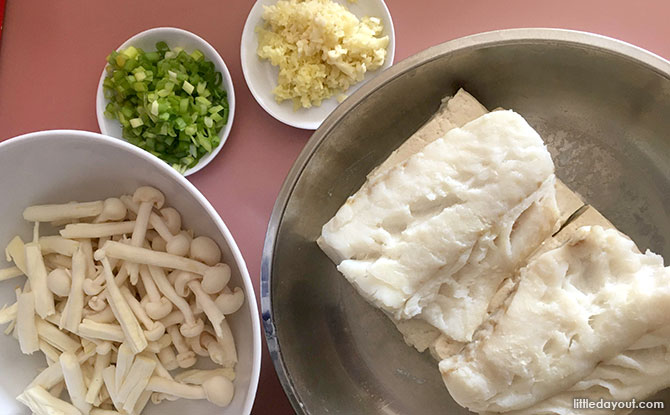 Steamed Cod Fillet with Mushroom and Tofu Ingredients