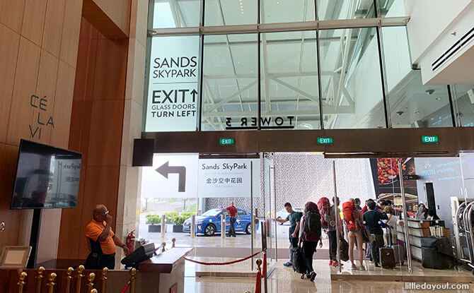 Head out to the Tower 3 entrance of the Sands SkyPark observation deck