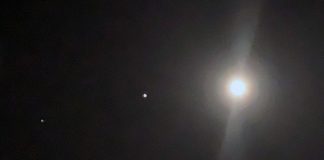 Meeting Of The Planets: Saturn, Jupiter And The Moon In A Row In The Night’s Sky
