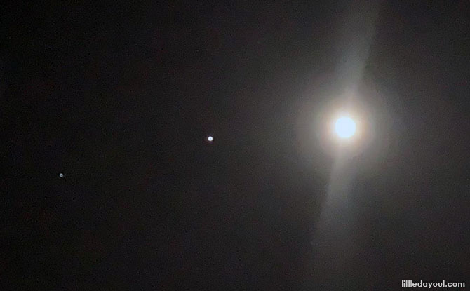 Meeting Of The Planets: Saturn, Jupiter And The Moon In A Row In The Night’s Sky