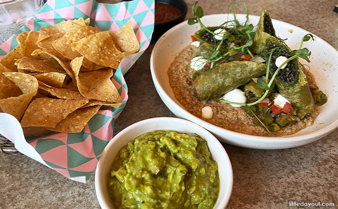 Corn Chips, Guacamole and Salsa Roja