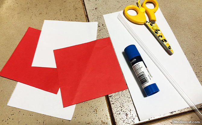 What you need to make a Red And White Pinwheel