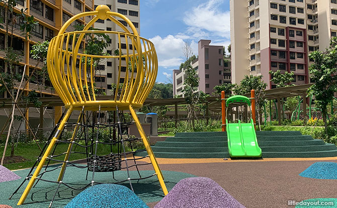 West Plains Playground in Front of Block 468: Climbing Nets & Terraced Layers