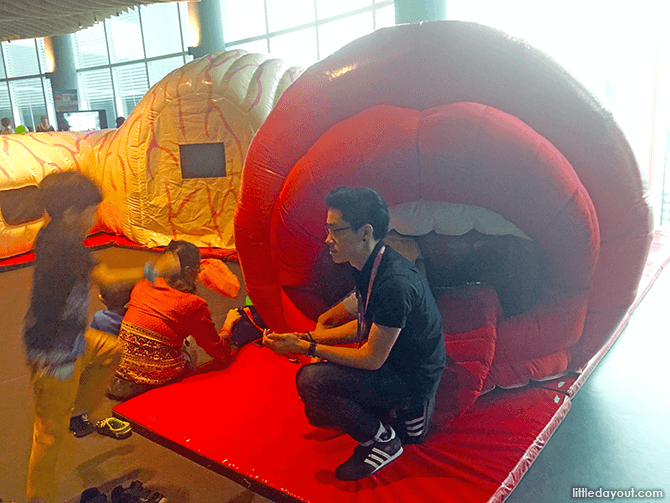 Kids can crawl through an inflatable “digestive system”