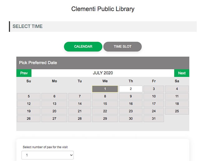 Choosing the date to visit the library in Singapore during Phase 2