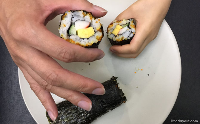 Finding one of the treasures under the sea – seaweed – involves making a sushi roll. What yummy fun!