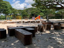 West Coast Park Nature Playgarden: Log Play In The Sand