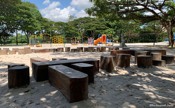 West Coast Park Nature Playgarden: Log Play In The Sand