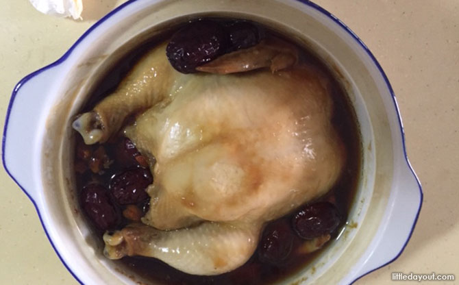 Double-boiled Herbal Chicken - Chicken within smaller pot