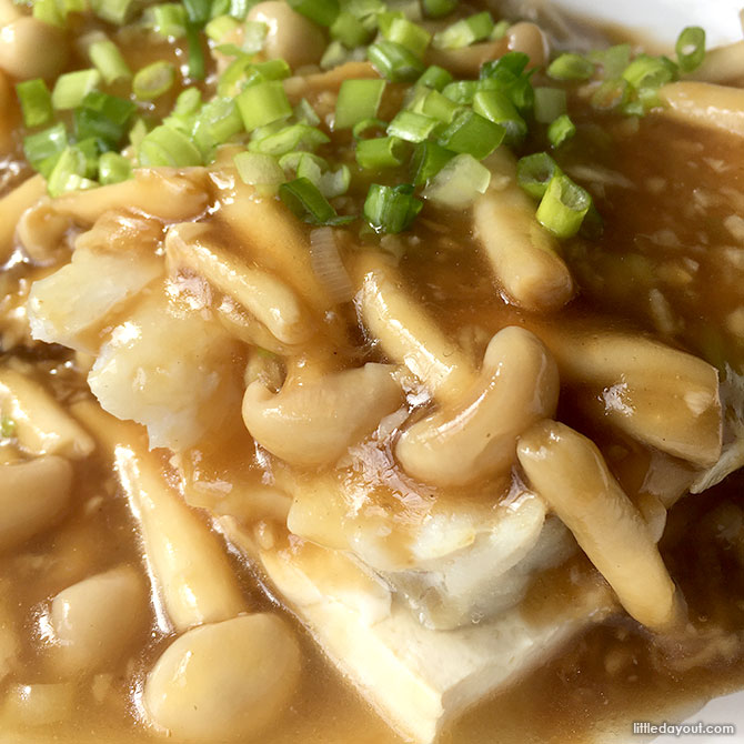 Steamed Cod Fillet with Mushroom and Tofu Served