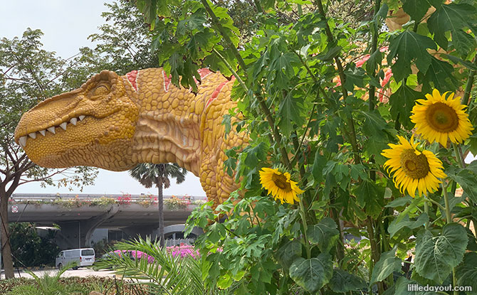 T-Rex hiding amongst the sunflowers