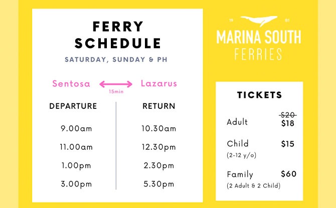 Cost of ferry tickets from Sentosa to Lazarus Island