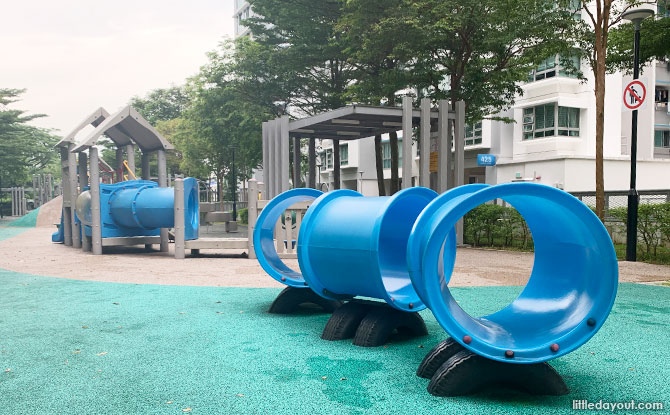 Blue plastic tunnels