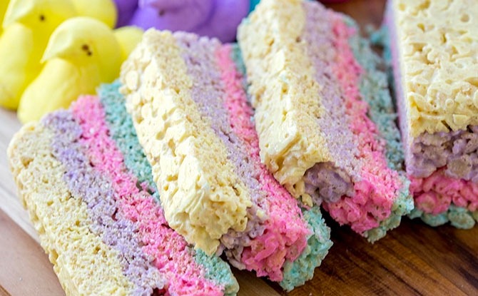 Layered Peeps Rice Krispie Treats