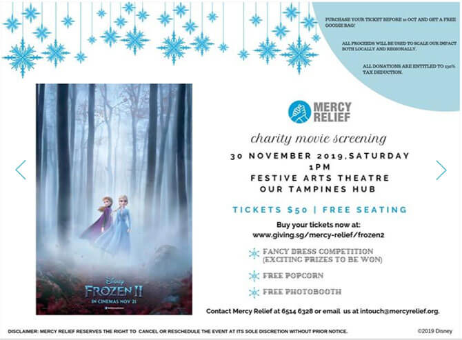 Charity Movie Screenings of Frozen 2 by Mercy Relief