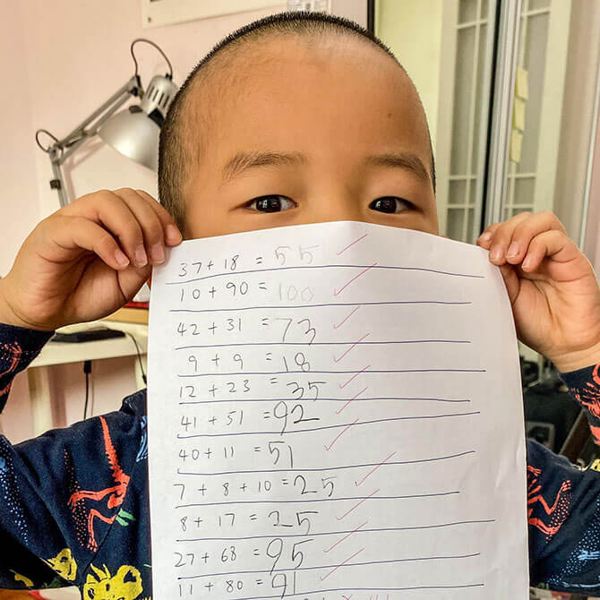 Littler Chow’s math exercises while staying home amidst the outbreak. (He’s only 4!)