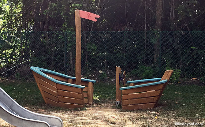 Wooden boat with blue trimmings