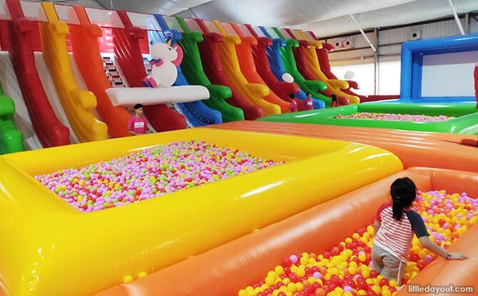 Five ball pits, trampolines, twenty sliding lanes