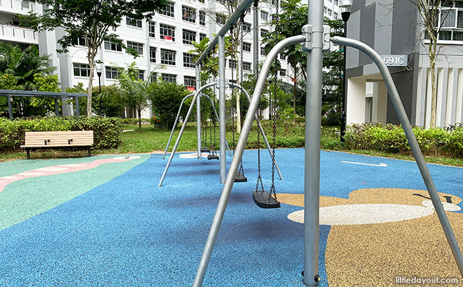 Swings nearby at Woodland Hippo Park