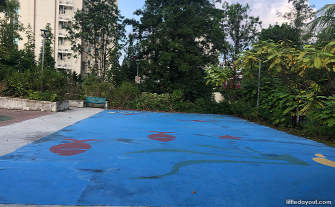 concrete floor and fish motifs