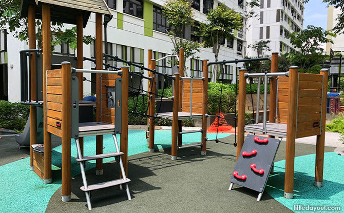 mini climbing wall and a net