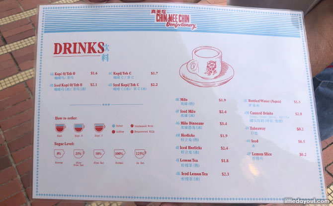 Drinks menu at Chin Mee Chin