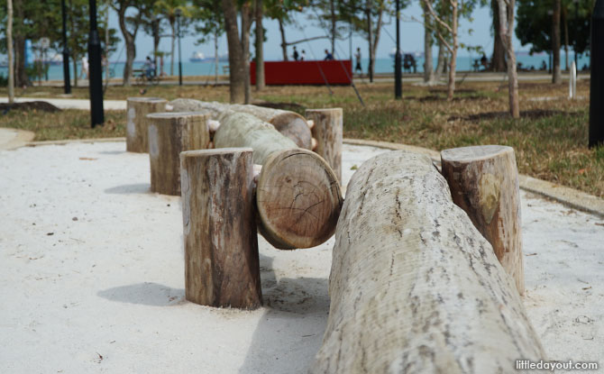 Balancing beams at Raintree Cove Nature Playgarden