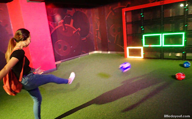 Kick a soccer ball at the Angry Birds Activity Park