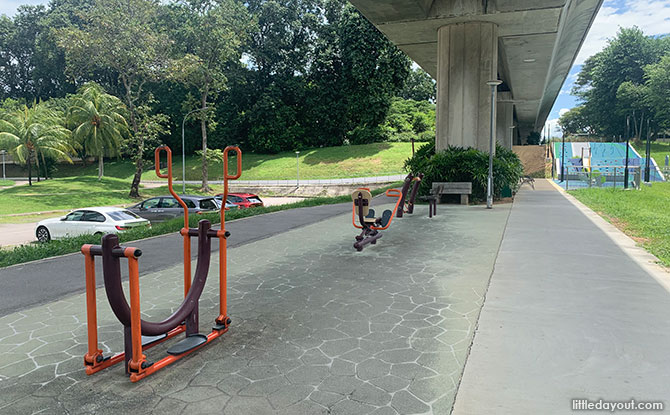 Fitness corner with equipment for different ages