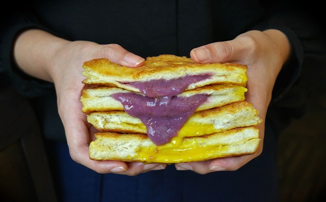 Purple Potatoes Cream Toast, Golden Salted Egg Lava Toast