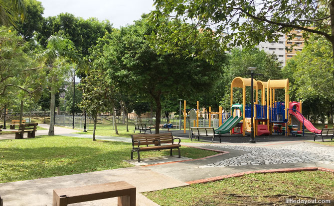 Yellow and blue playground in the park