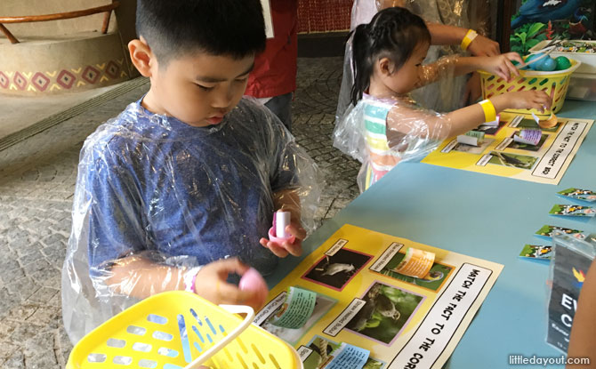 Opening the eggs at the Jurong Bird Park Easter Egg Hunt 2019