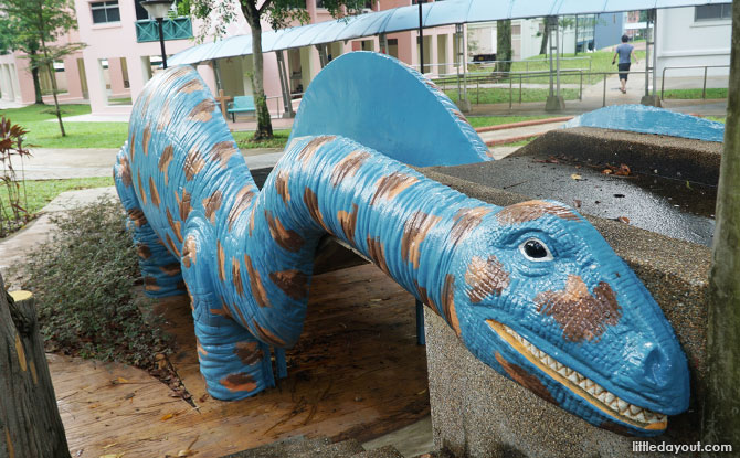 Blue sauropod slide at Woodlands Street 81 Fushan Garden