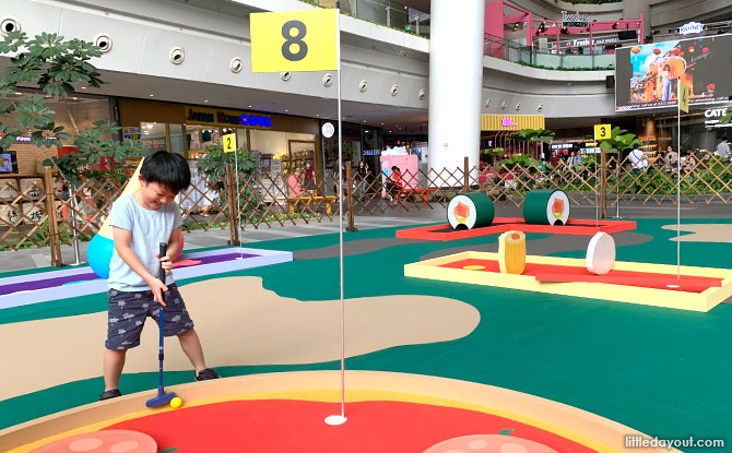 Try for a hole-in-one amid salami slices on a humongous pizza at The Star Vista Mini Golf