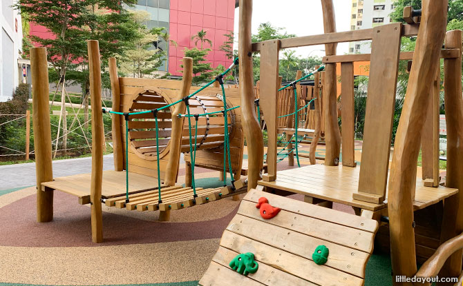 Climbing obstacles at the Clementi Playground