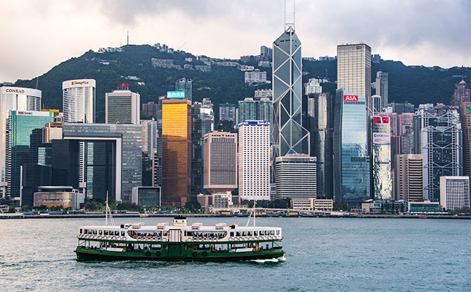 Taking the Star Ferry across Victoria Harbour