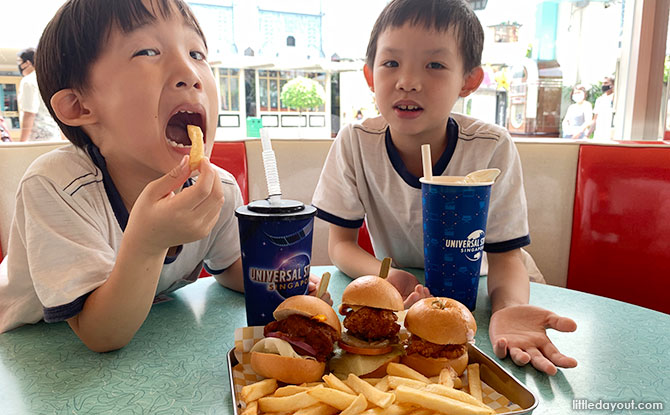 Tucking in to food at USS