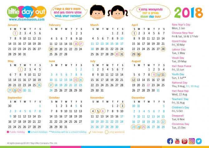 2018 calendar with holidays singapore