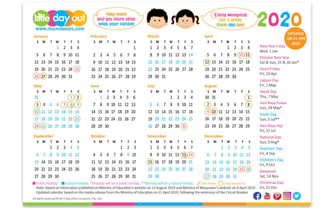 Updated Circuit Breaker 2020 LDO Calendar for Schools and Public Holidays