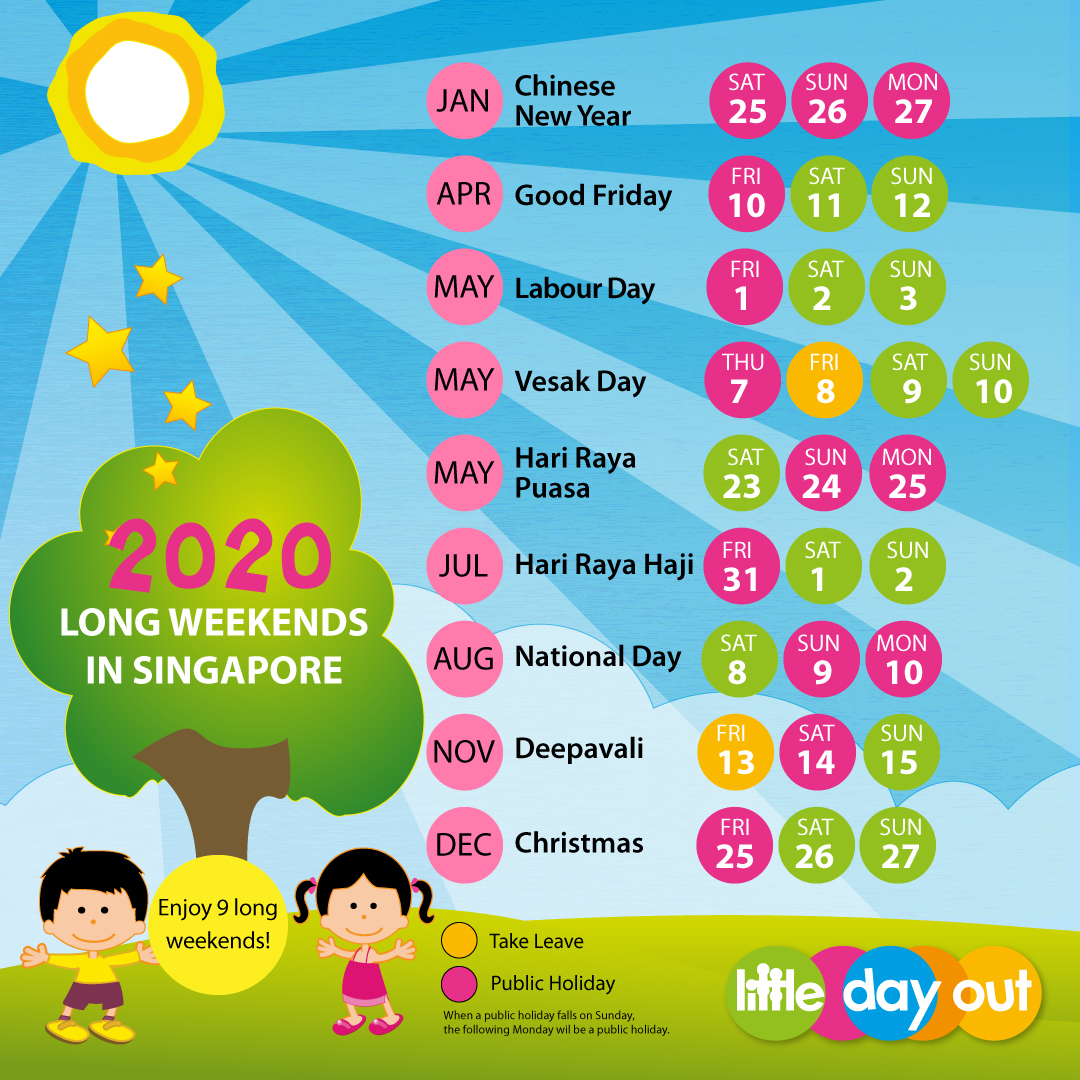Little Day Out's Singapore Public Holidays & Long Weekends Planner 2020