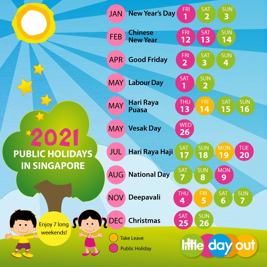 Singapore Public Holidays & School Holidays Calendar 2021