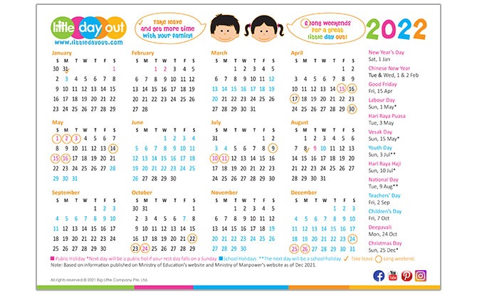 Little Day Out's 2022 Calendar: Plan For The Year Ahead With Public & School Holidays