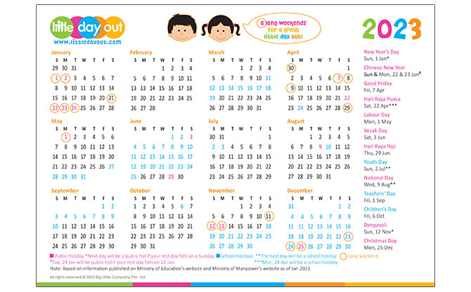 Little Day Out’s 2023 Calendar: Plan For The Year Ahead With Public & School Holidays