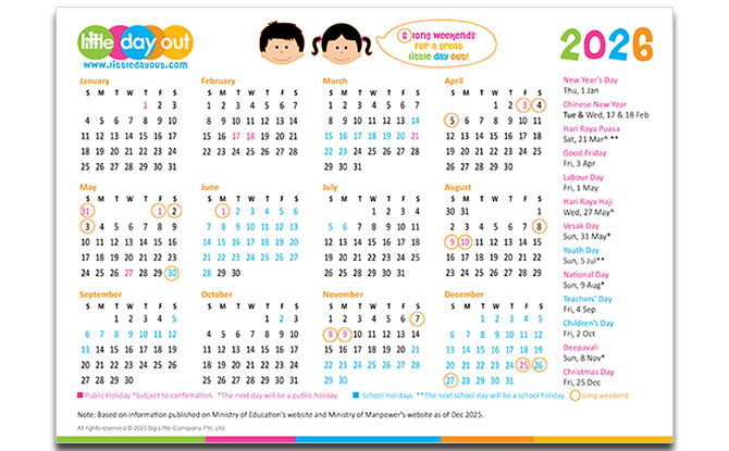 Little Day Out’s 2026 Calendar & Singapore Public Holidays & MOE School Holidays 2026