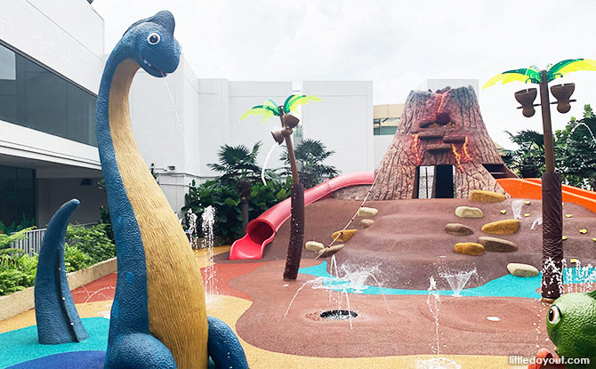 Causeway Point Water Playground: Dinosaur Wet Play Area With A Volcano!