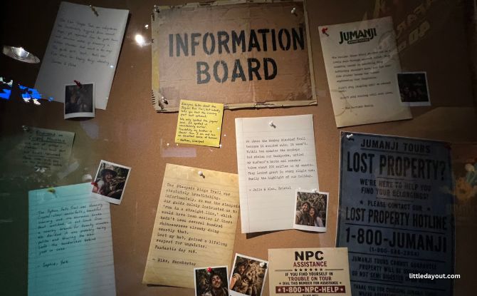 Wild Jumanji Safari 4D Adventure: Refreshed Madame Tussauds Experience At Sentosa 2 fictional journal entries on the yellow-aged information board with polaroid shots of adventurers who might or might not have made it back.