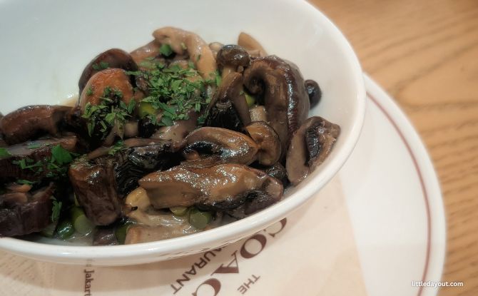 The Coach Restaurant: Warm Lights, Bold Flavours & Quiet Luxury At Jewel Changi Airport 6 side dish of Sautéed Garlic Mushrooms ($12)