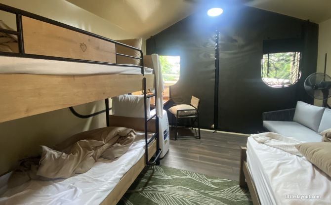 Crocodile Lodge At Rainforest Wild Adventure: A Different Kind of Staycation 3 Each tent is approximately 20 square metres and accommodates up to four guests with one queen bed and a bunk bed.