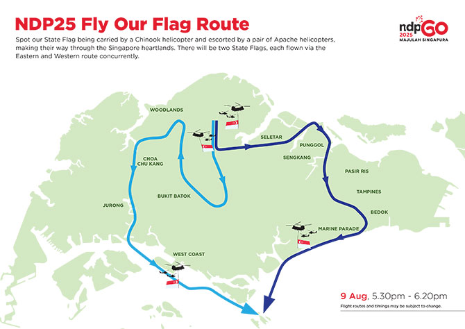 NDP Flypast 2025: Flag Flypast Routes On National Day, Air Participation & Fighter Jet Flypast 1 Fly Our Flag Flypast